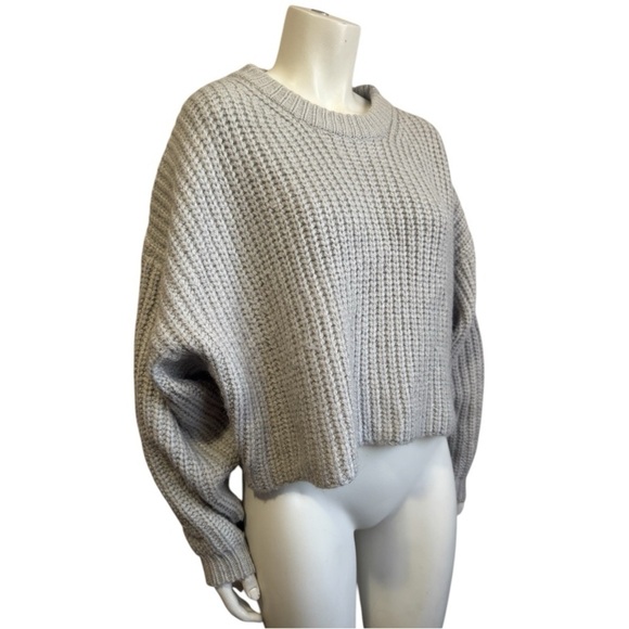 OAK + FORT light grey boxy chunky oversized cropped sweater womens size large - Picture 3 of 14